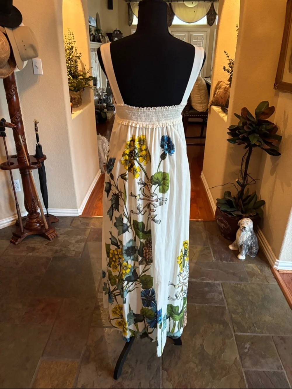 Women’s White Floral Maxi Dress w/Blue & Yellow Blooms by Maeve - Picture 4 of 5